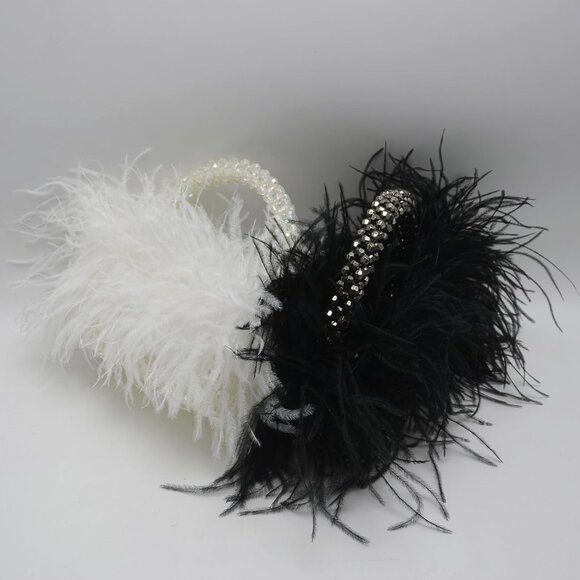 Handmade Ostrich Feather & Beaded Clutch - Sophisticated Evening Purse for Women - Picture 2 of 2